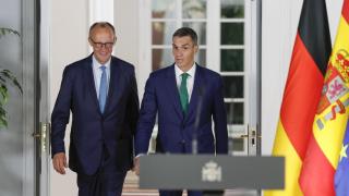 Sánchez y Merz tras el encuentro que han tenido este jueves en La Moncloa.