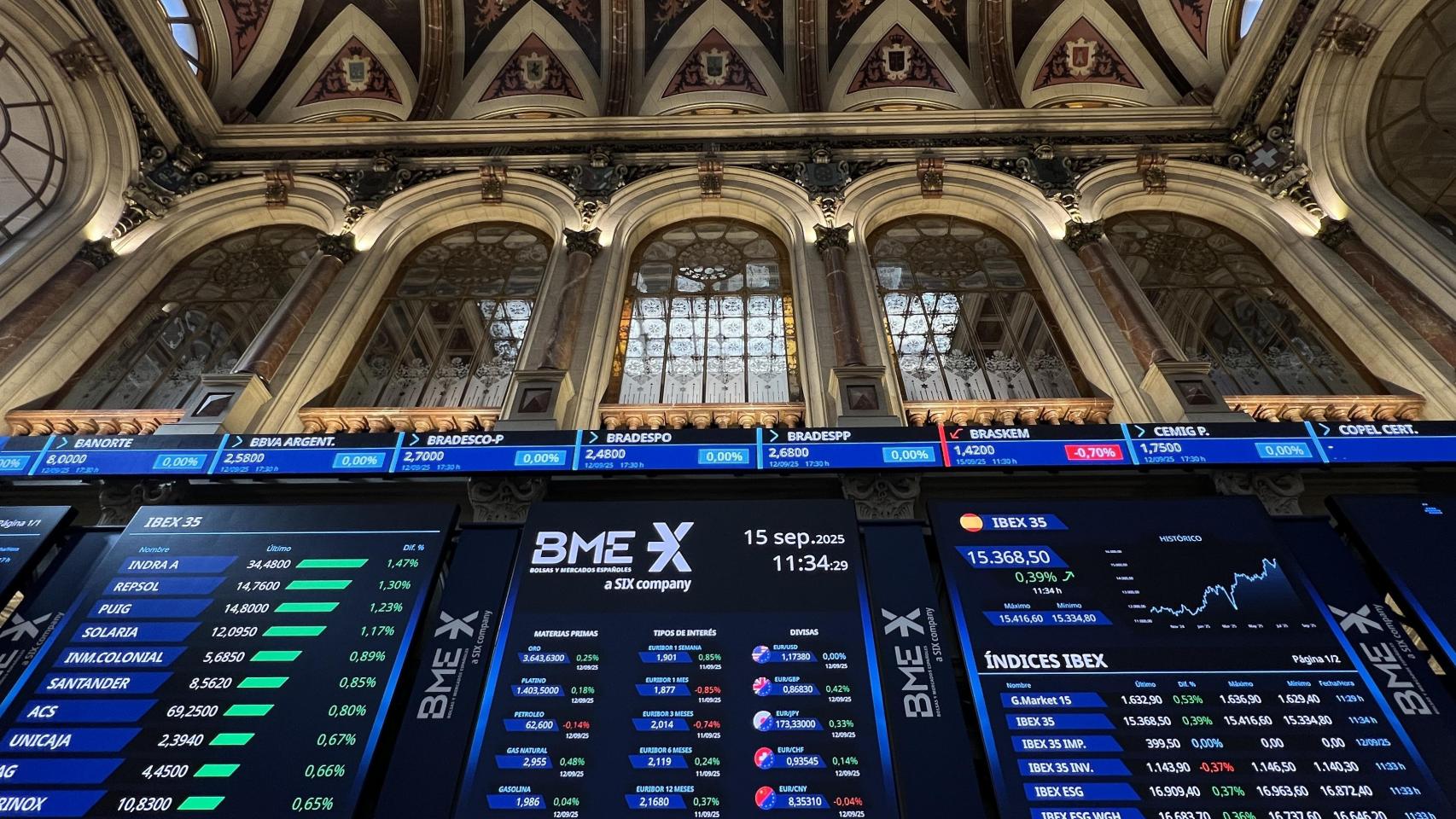 Panel principal del Palacio de la Bolsa de Madrid.
