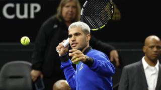 Carlos Alcaraz, en un entrenamiento antes del comienzo de la Laver Cup.