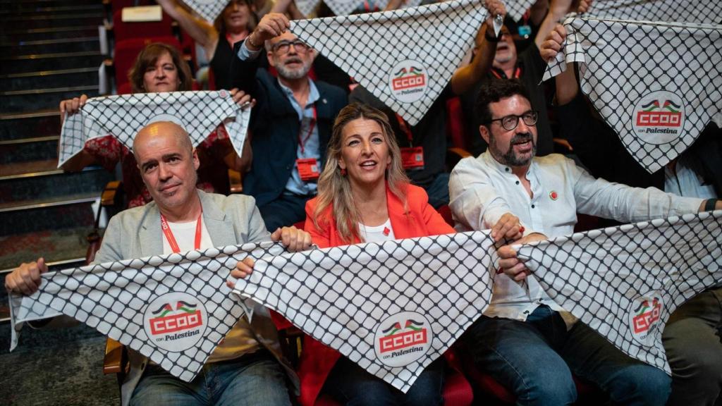 Unai Sordo, Yolanda Díaz y Joaquín Pérez Rey.