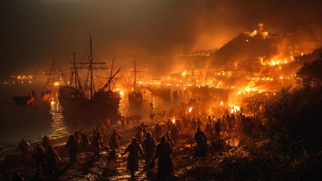 Representación artística del ataque a Cangas. Iván Fernández Amil