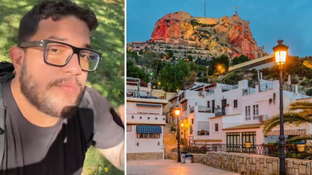 El turista junto a una imagen de Alicante.
