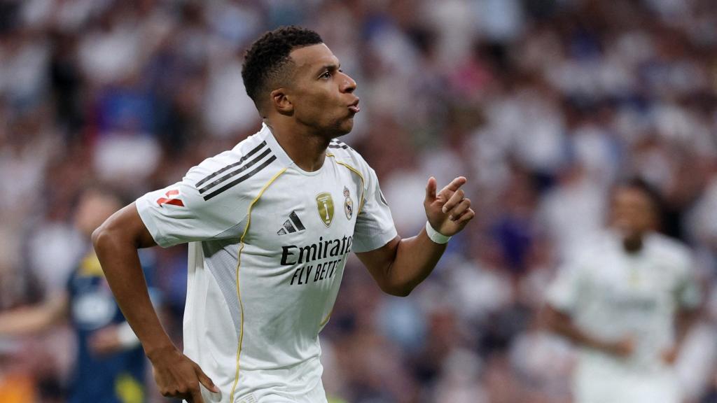 Mbappé celebra el gol marcado ante el Espanyol