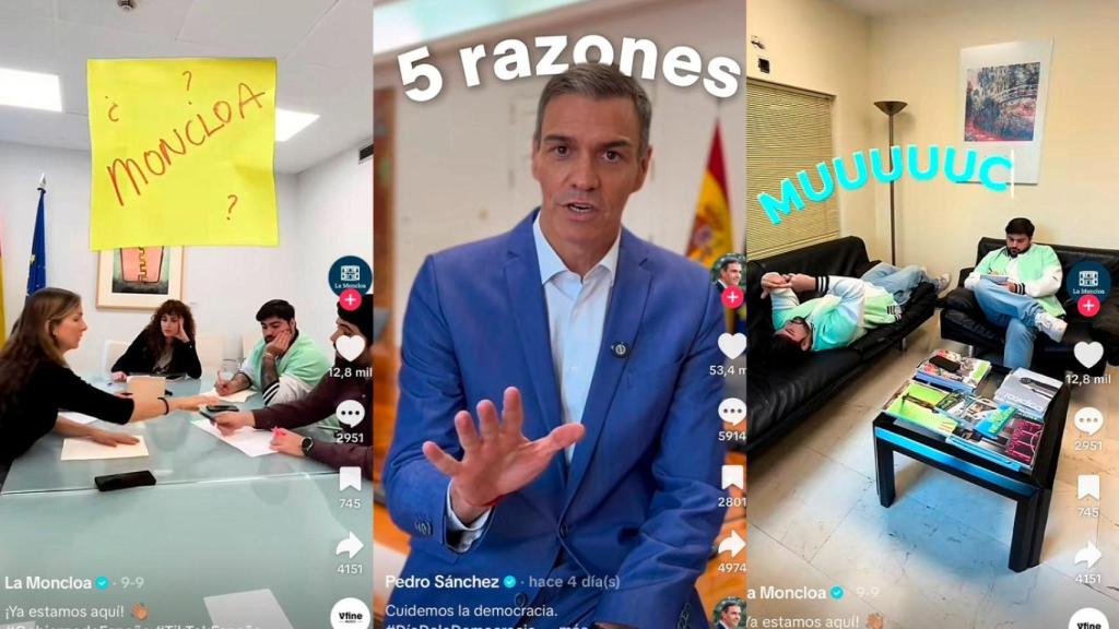 Various images of Pedro Sanchez and his team broadcast on Moncloa's TikTok channel and Sanchez's official account.