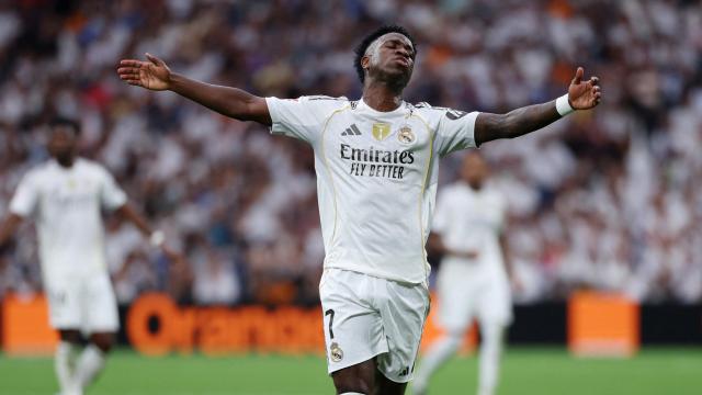 Vinicius se lamenta en una acción durante el partido ante el Espanyol.