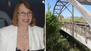 Janet Fison y un puente sobre el río Segura a su paso por Jacarilla.