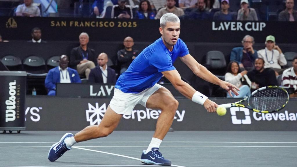 Carlos Alcaraz, durante el partido de dobles en la Laver Cup.