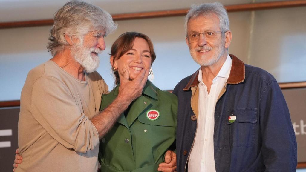 Los actores Kandido Uranga; Nagores Aramburu y José Ramón Soroiz, en San Sebastián. Foto:  Unanue / Europa Press