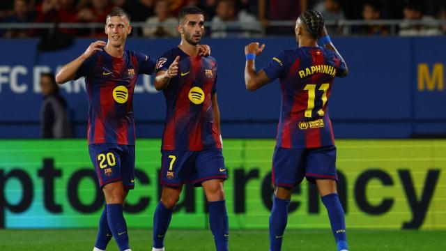 Los jugadores del Barça celebran un gol contra el Getafe.