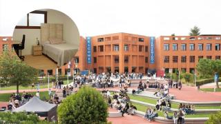 Montaje con universitarios en Villanueva de la Cañada y una habitación de un semisótano alquilado.