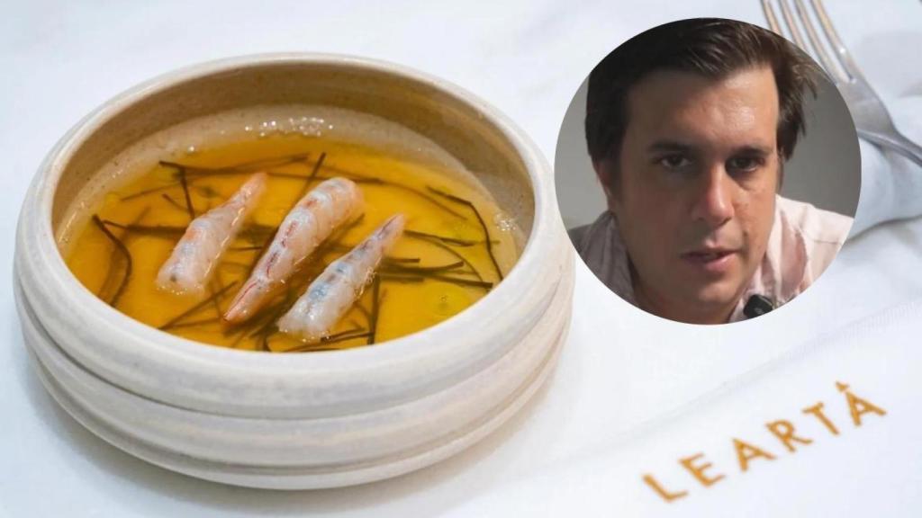 Collage de Avaro Salinero y uno de los platos del restaurante Leartá