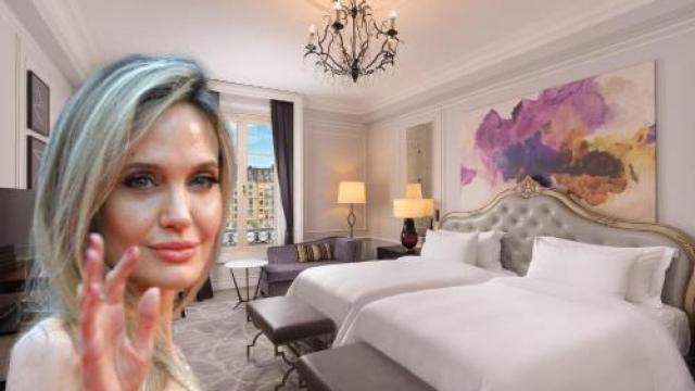 Angelina Jolie, junto a su hotel en San Sebastián en un montaje de EL ESPAÑOL.