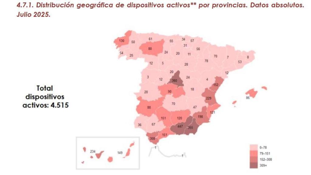 Distribución geográfica de dispositivos activos* por provincias.