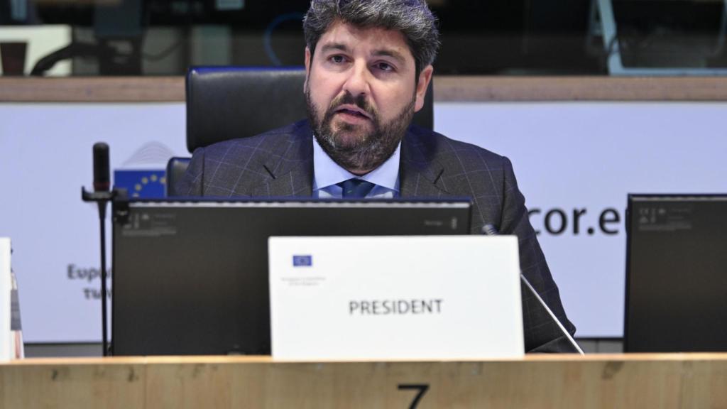 Fernando López Miras, este lunes, en Bruselas, en la Grupo de Trabajo sobre Defensa del Comité Europeo de las Regiones.