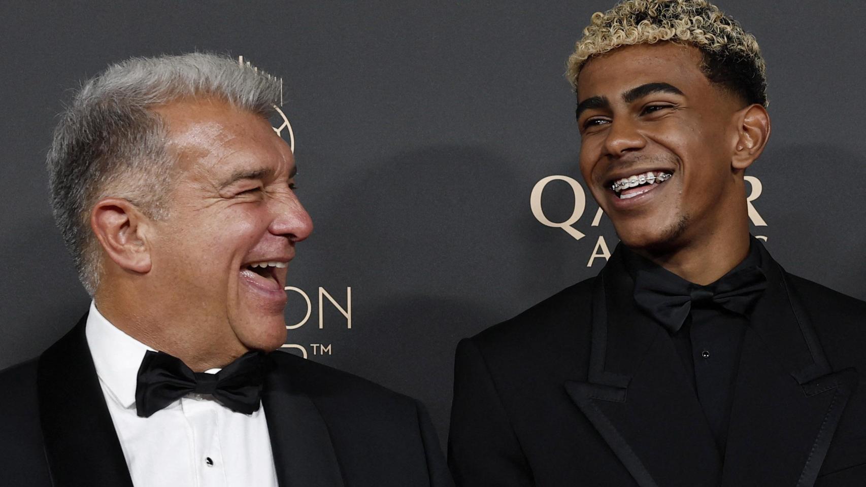 Lamine Yamal, junto a Joan Laporta