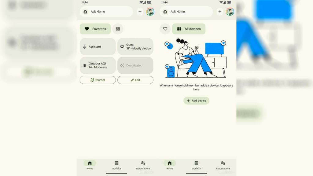 La pantalla de inicio de Google Home