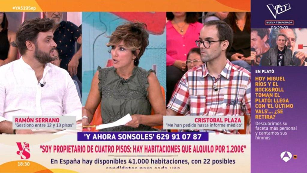 Cristóbal Plaza, inquilino y Ramón Serrano, propietario en el programa 'Y Ahora Sonsoles'