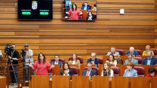La portavoz del Grupo Socialista en las Cortes de Castilla y León, Patricia Gómez Urbán, durante su intervención en el pleno de este martes