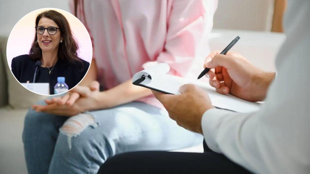 Montaje de un psicólogo atendiendo a una paciente y Mariela Checa, decana de COPAO.