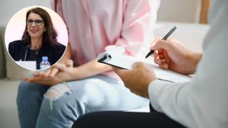 Montaje de un psicólogo atendiendo a una paciente y Mariela Checa, decana de COPAO.
