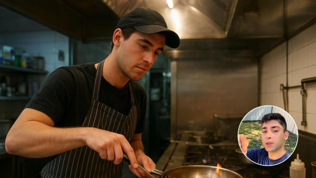 Imagen generada por IA de un joven trabajando y Tomás.