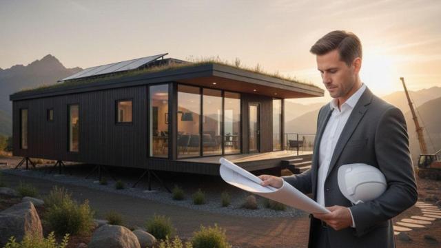 Un arquitecto con una vivienda prefabricada