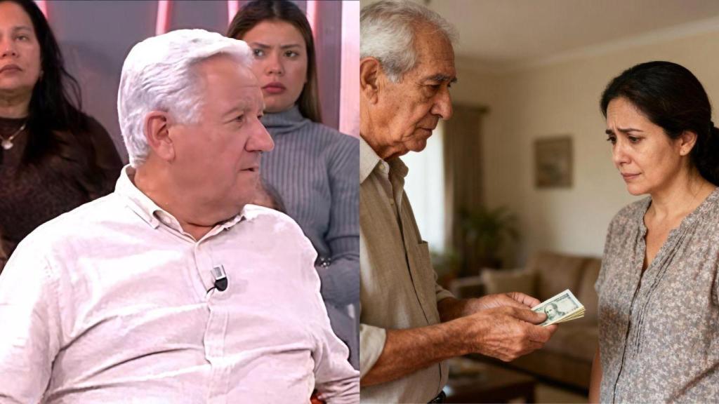 Fotomontaje de Curro y un padre dándole dinero a su hija.