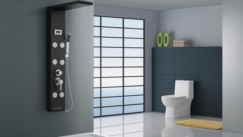 Baño con la columna de ducha tipo spa.