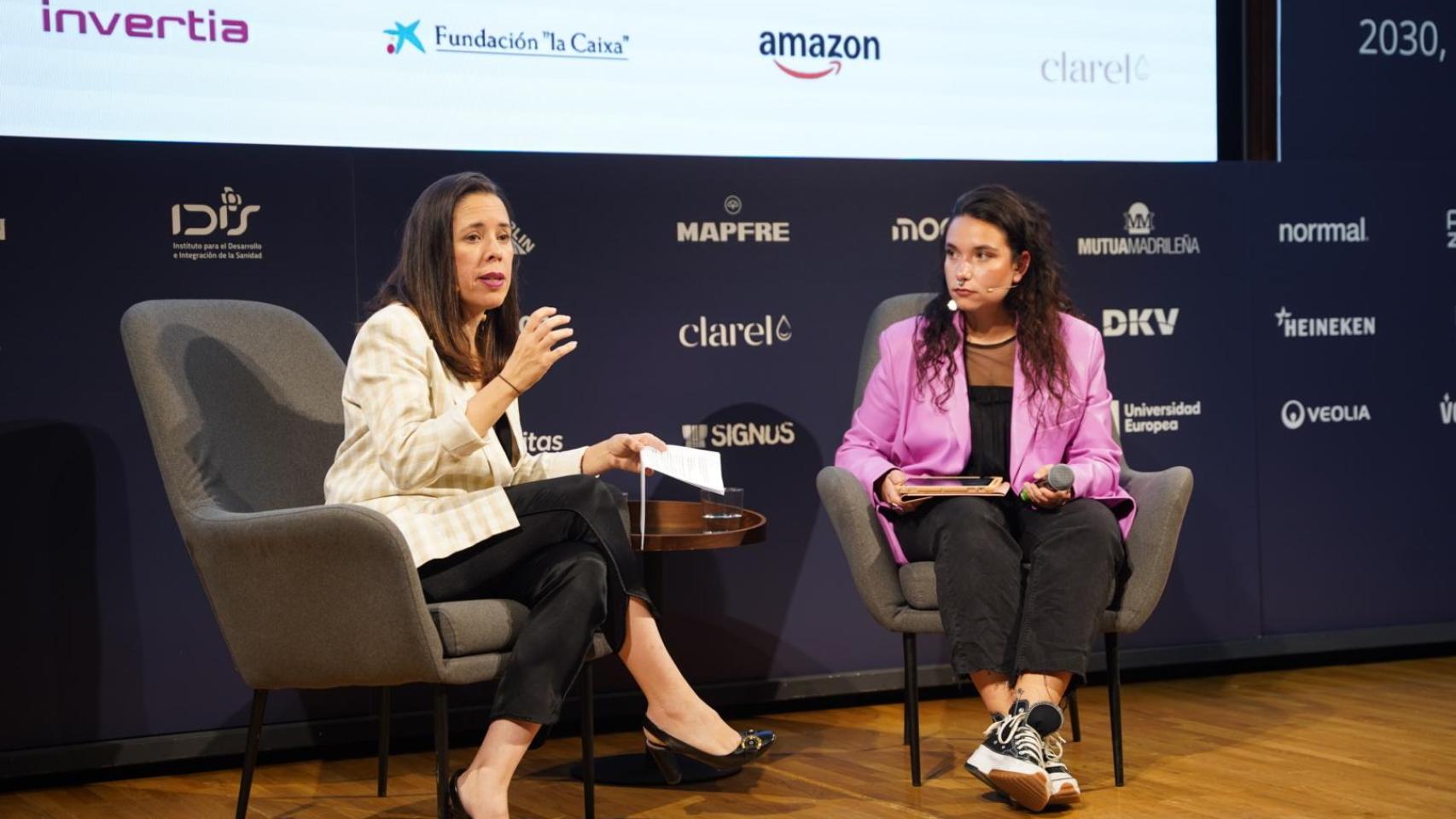 Trinidad Dávila, responsable de Sostenibilidad de Dia España, durante su conversación con Andrea G. Cilleruelo, redactora de Enclave ODS; en la tercera jornada del IV Observatorio ODS '2030, 5 años para la meta'.