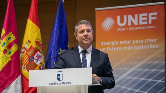 El presidente de Castilla-La Mancha, Emiliano García-Page, este miércoles en la II Cumbre de Comunidades Energéticas ´Las comunidades energéticas como punta de lanza de la electrificación´ en Toledo.