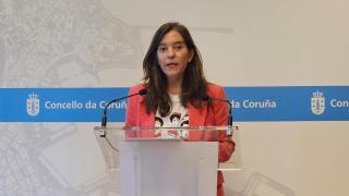 La alcaldesa de A Coruña, Inés Rey, en rueda de prensa tras la reunión de la Xunta de Goberno Local este miércoles.