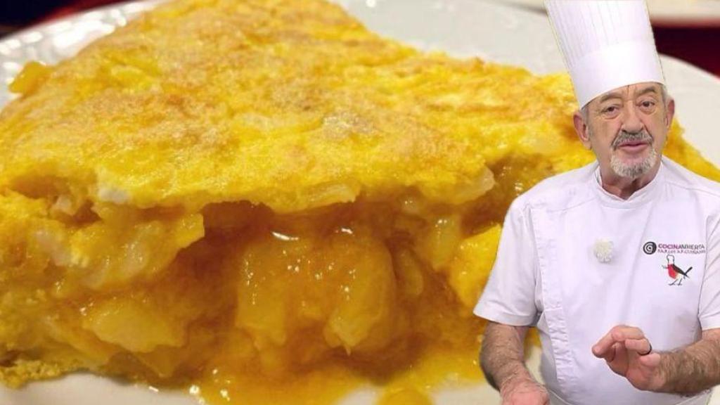 Karlos Arguiñano junto a una tortilla de patatas extra jugosa.