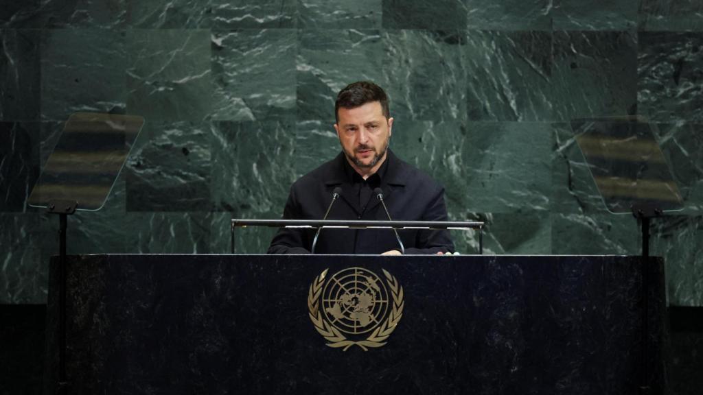Volodímir Zelenski durante su intervención en la Asamblea de la ONU.