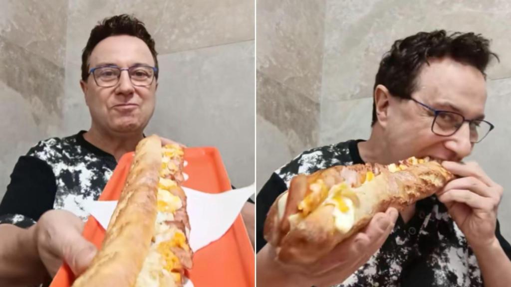 Un vecino de Zaragoza prueba el bocadillo más largo de la ciudad