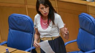 La conselleira interviene en el pleno.