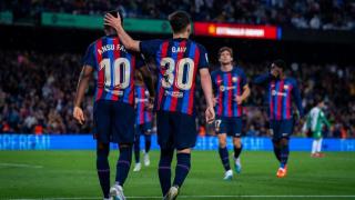 Gavi y Ansu Fati, juntos durante un partido de una temporada pasada con el Barça.