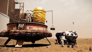 Astronautas trabajando en Marte, en una imagen generada por ordenador