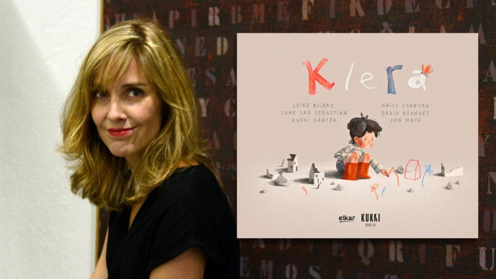 Leire Bilbao, junto a la portada de su libro 'Klera', galardonado con el Premio Nacional de Literatura Infantil y Juvenil 2025