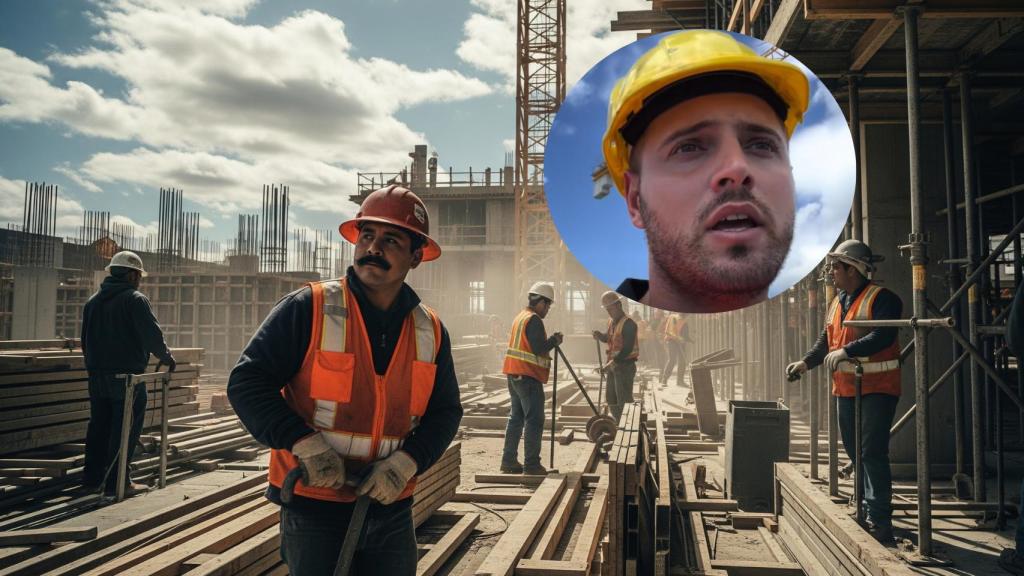 Montaje de Carlos Fradejas con obreros de la construcción en una imagen creada con IA.