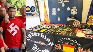 El Ratilla junto con armas y material incautado por la Policía Nacional.