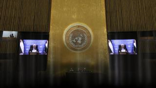 Abás tuvo que comparecer desde Ramala porque Estados Unidos le prohibió la entrada.