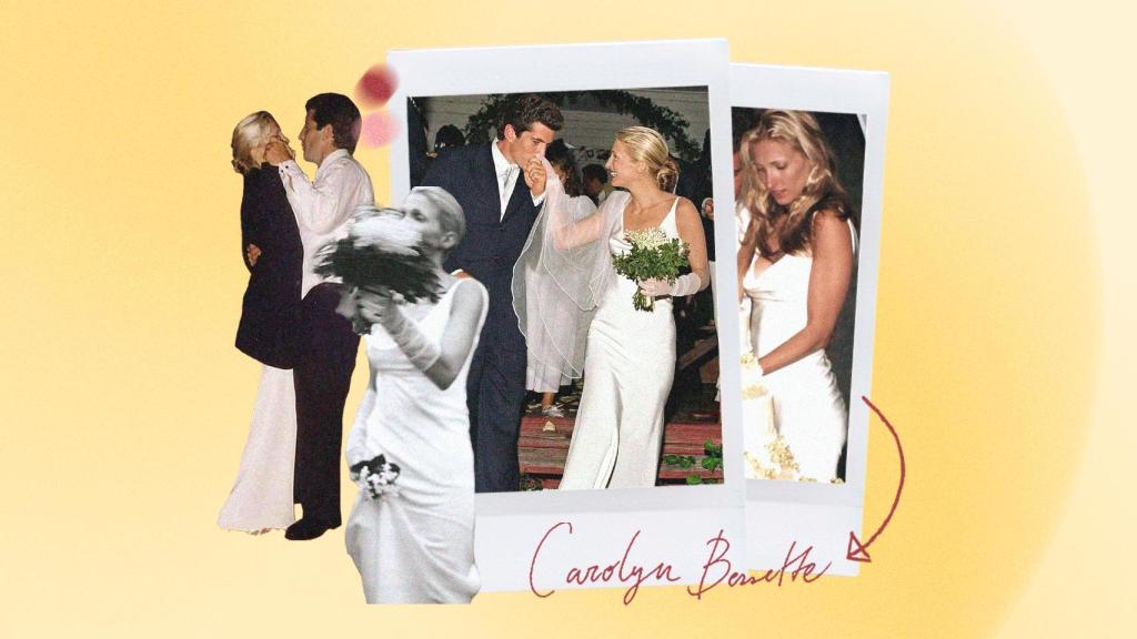 Collage con algunas imágenes del día de la boda de la relaciones públicas y John John Kennedy.