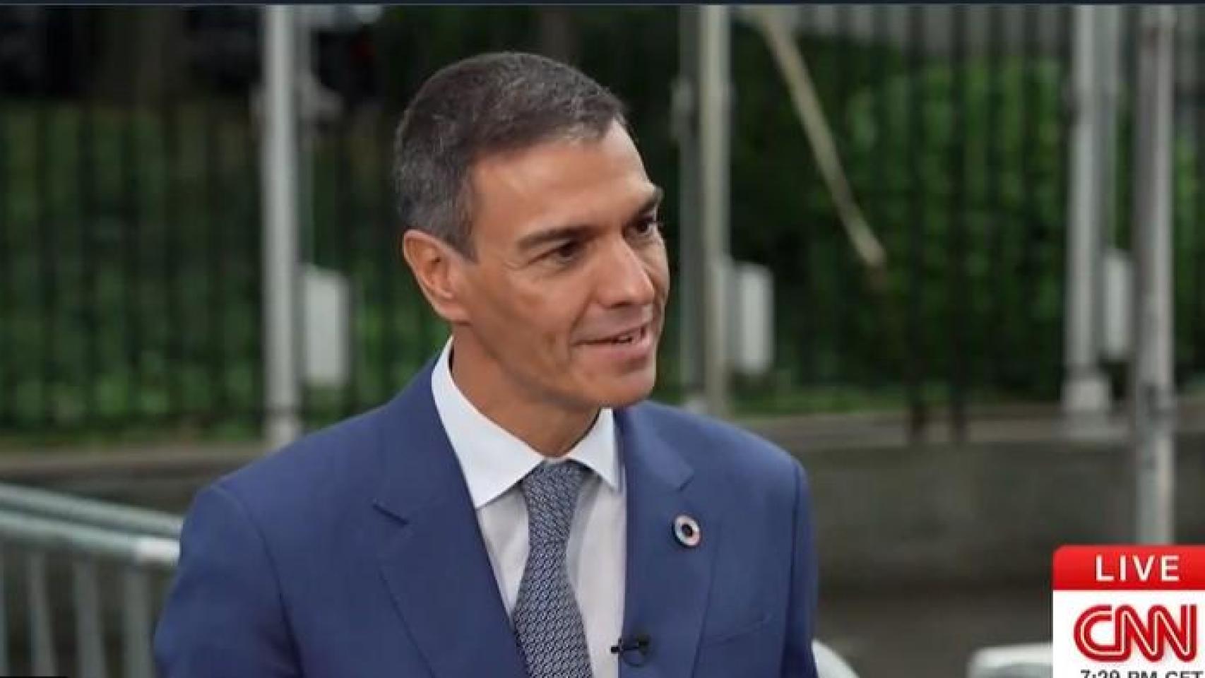 El presidente del Gobierno, Pedro Sánchez, este jueves en una entrevista en la CNN con Christiane Amanpour.
