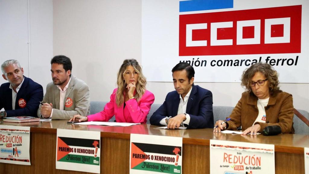 La vicepresidenta segunda y ministra de Trabajo y Economía Social, Yolanda Díaz (c), inaugura el Edificio Sindical