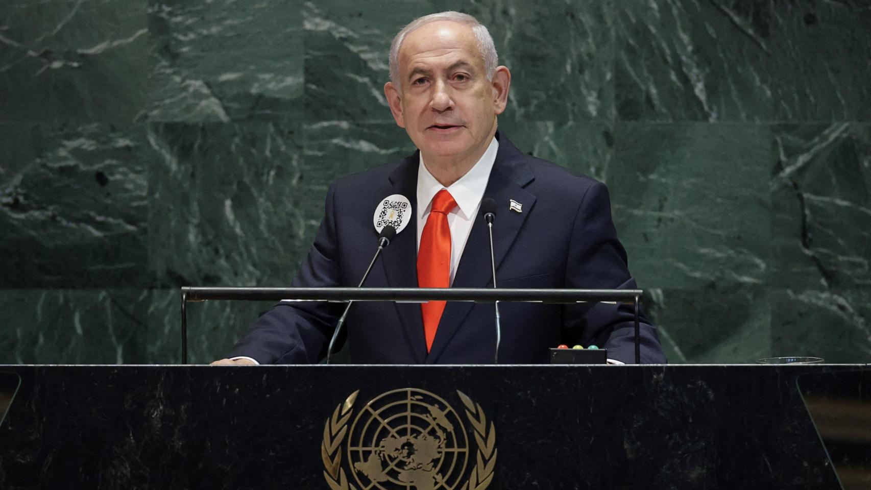 El primer ministro israelí, Benjamin Netanyahu, durante su discurso ante la Asamblea General de la ONU.