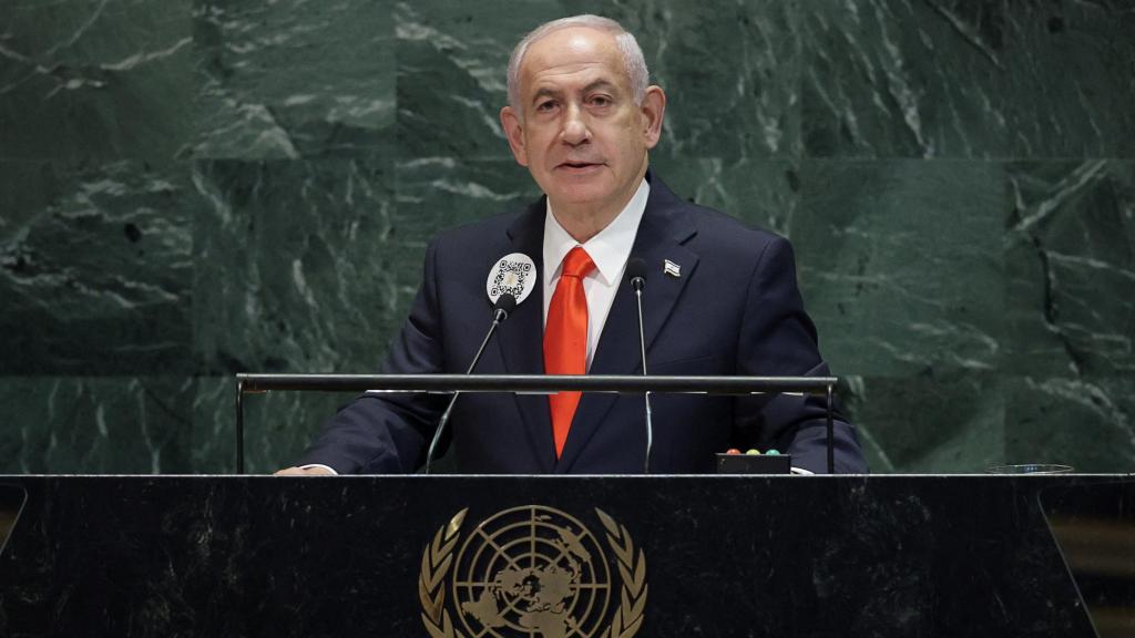 El primer ministro israelí, Benjamin Netanyahu, durante su discurso ante la Asamblea General de la ONU.