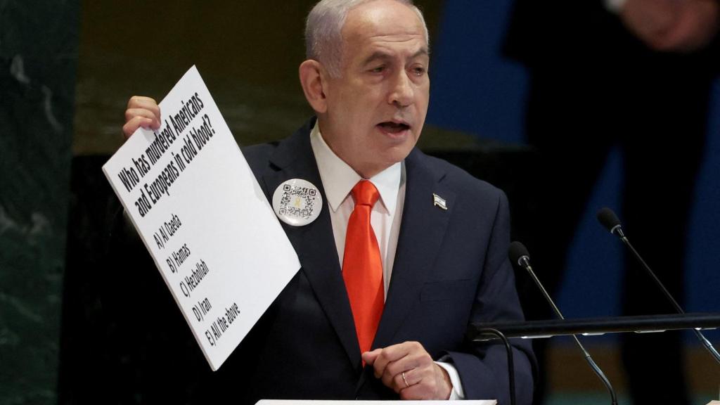 El primer ministro israelí, Benjamin Netanyahu, se dirige a la 80ª Asamblea General de las Naciones Unidas (AGNU) en la sede de la ONU en la ciudad de Nueva York