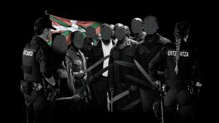 Una recreación hecha con IA de ertzainas deteniendo a un grupo de delincuentes con machetes en el País Vasco.