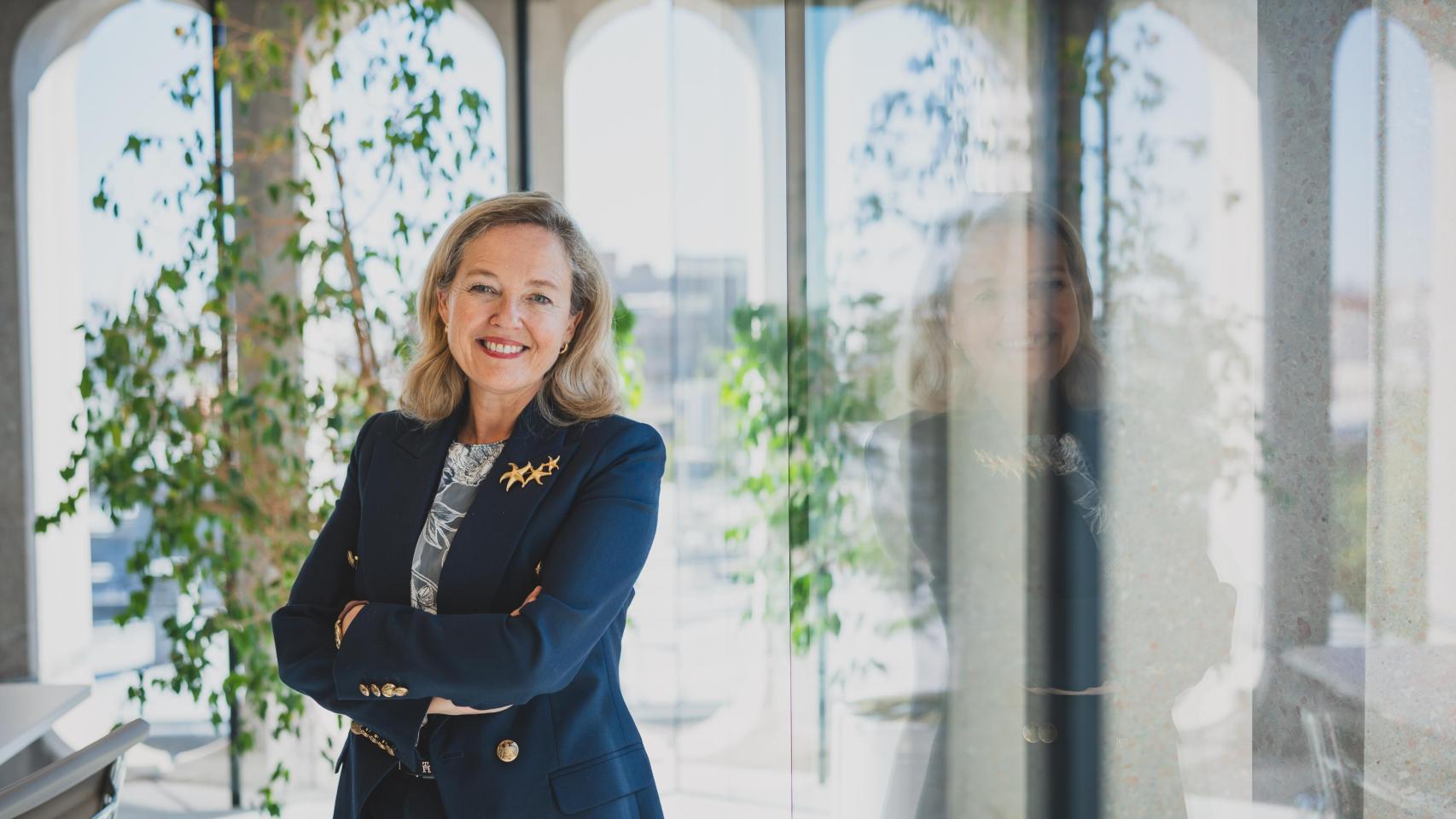 Nadia Calviño, presidenta del BEI, en la sede de la institución en Madrid.