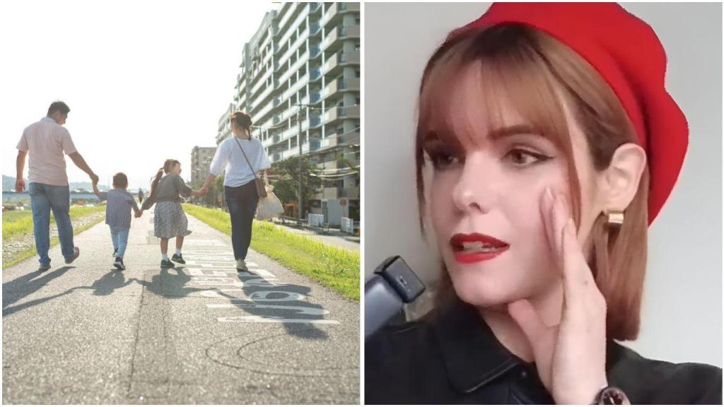 Fotomontaje de Graciela y una familia japonesa.